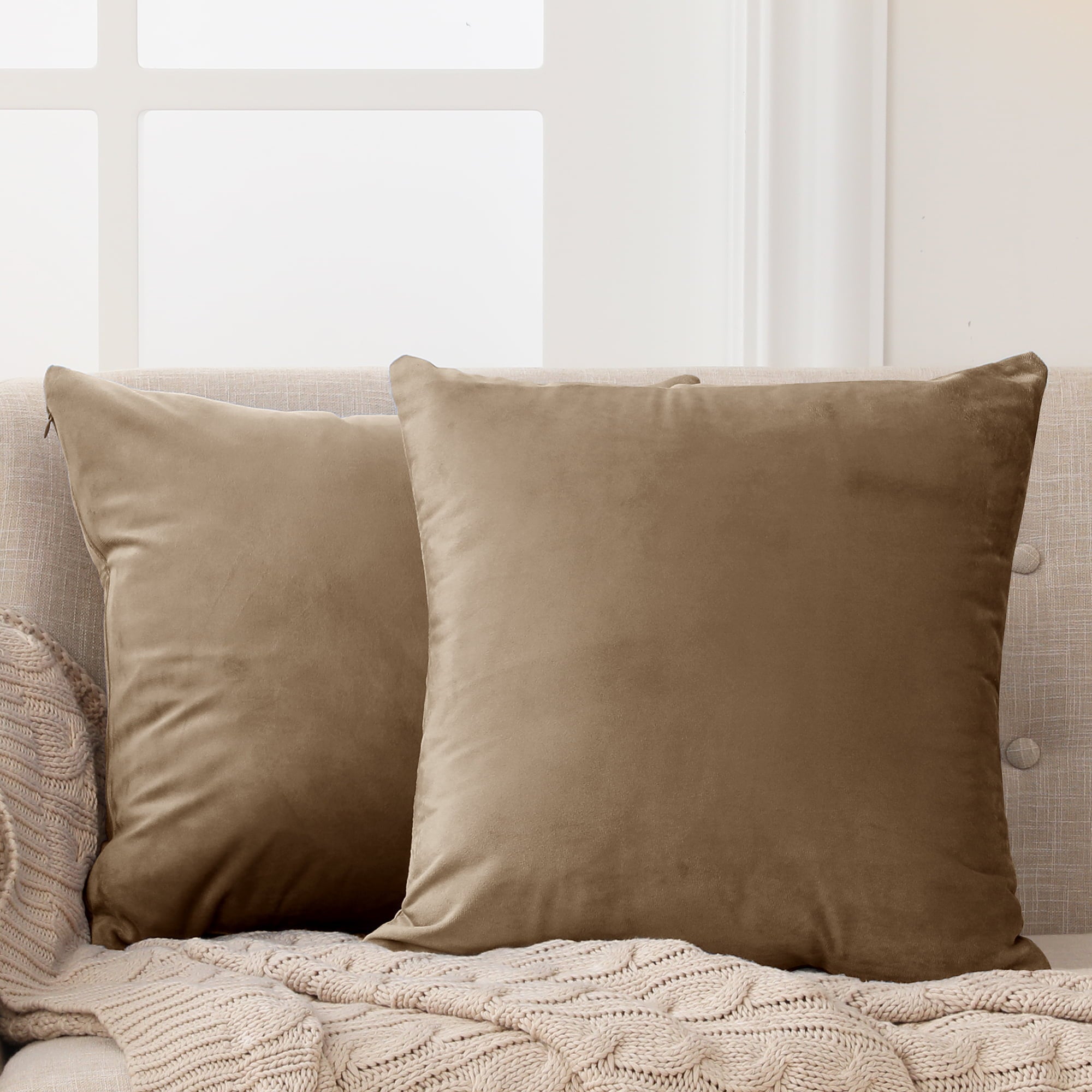 Pillow Covers for Couch Sofa Khaki 16x16 Inches Pack of 2