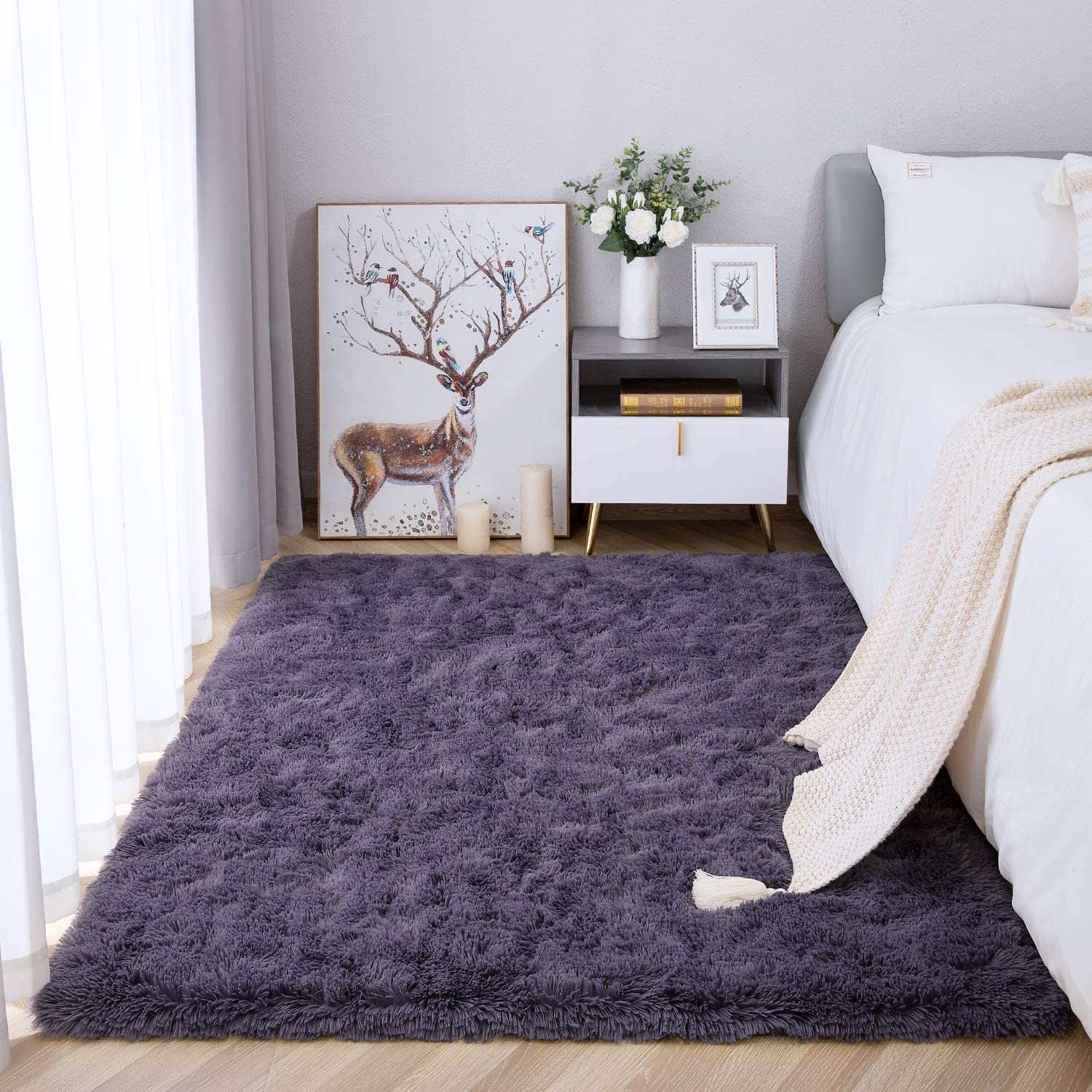 Area Rug Modern Shaggy Rugs for Bedroom 2x3 Feet Gray Purple