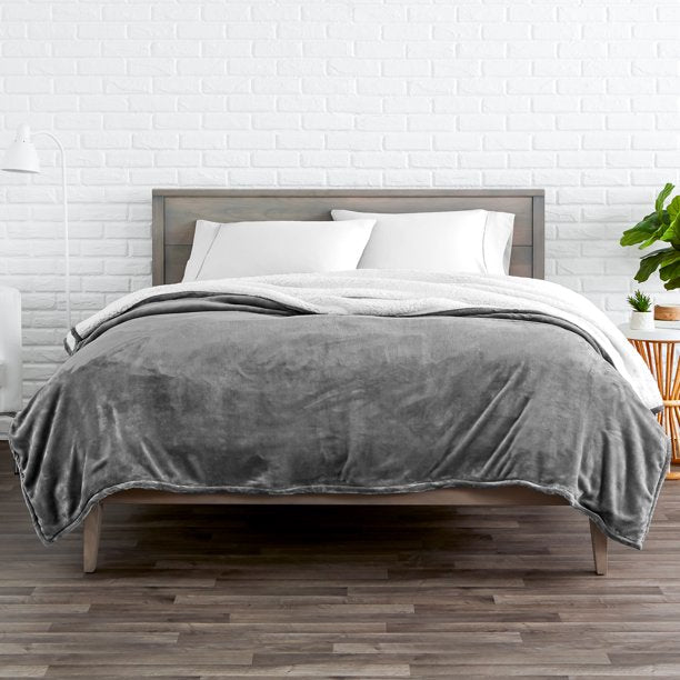 Bare Home Blanket Sherpa Reversible in Gray Twin or Twin XL