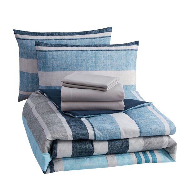 Bed in a Bag Blue Stripe Full Size 8 Pieces