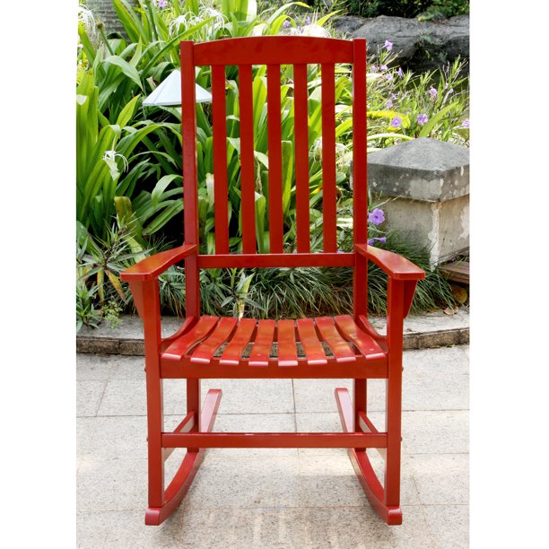 Rocking Chair Solid Wood Outdoor Porch In Red