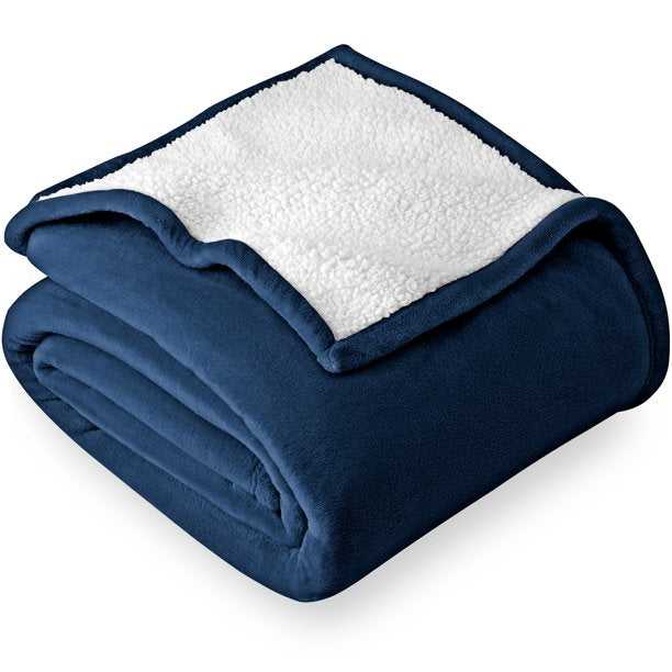 Bare Home Blanket Sherpa Reversible in Dark Blue Twin or Twin XL