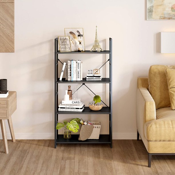 Shelf Ladder Bookshelf 4 Tier in Black