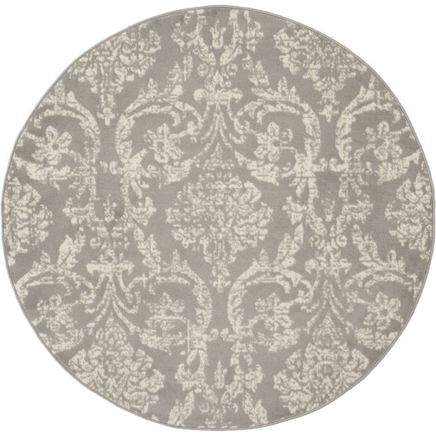 Area Rug Distressed Damask Grey 5ft 3inch