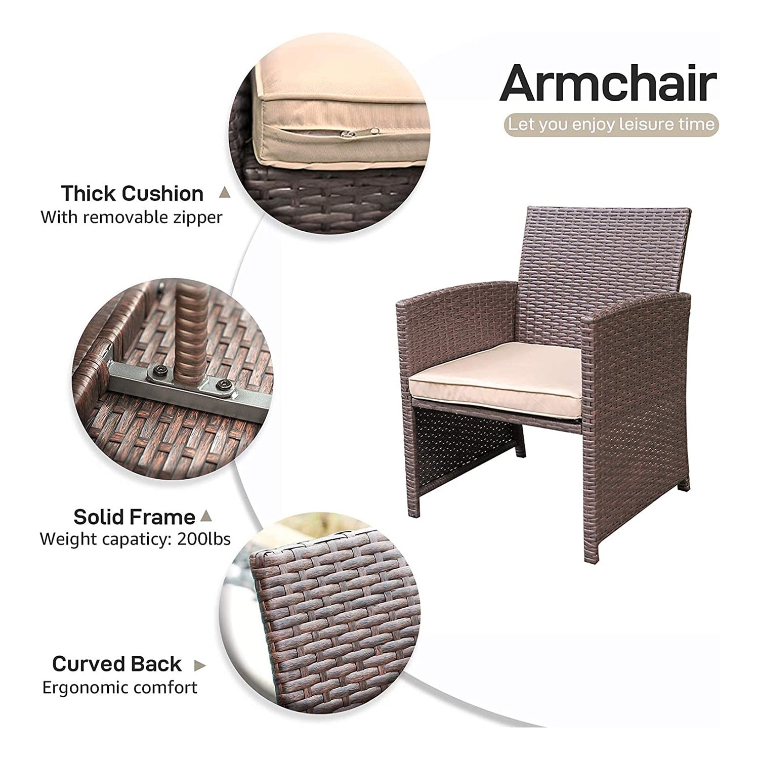 Patio Furniture Set Outdoor Wicker Conversation Set with Coffee Table Brown 3 Pieces