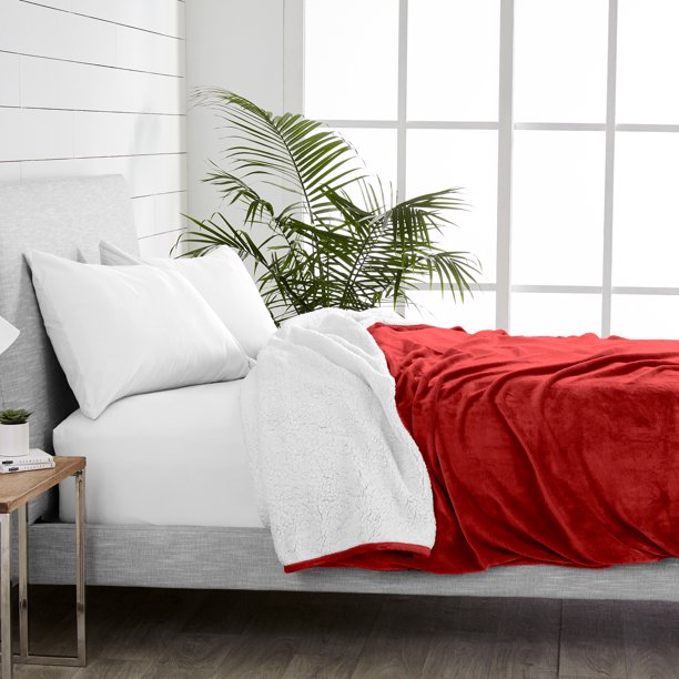 Bare Home Blanket Sherpa Reversible in Red Twin or Twin XL