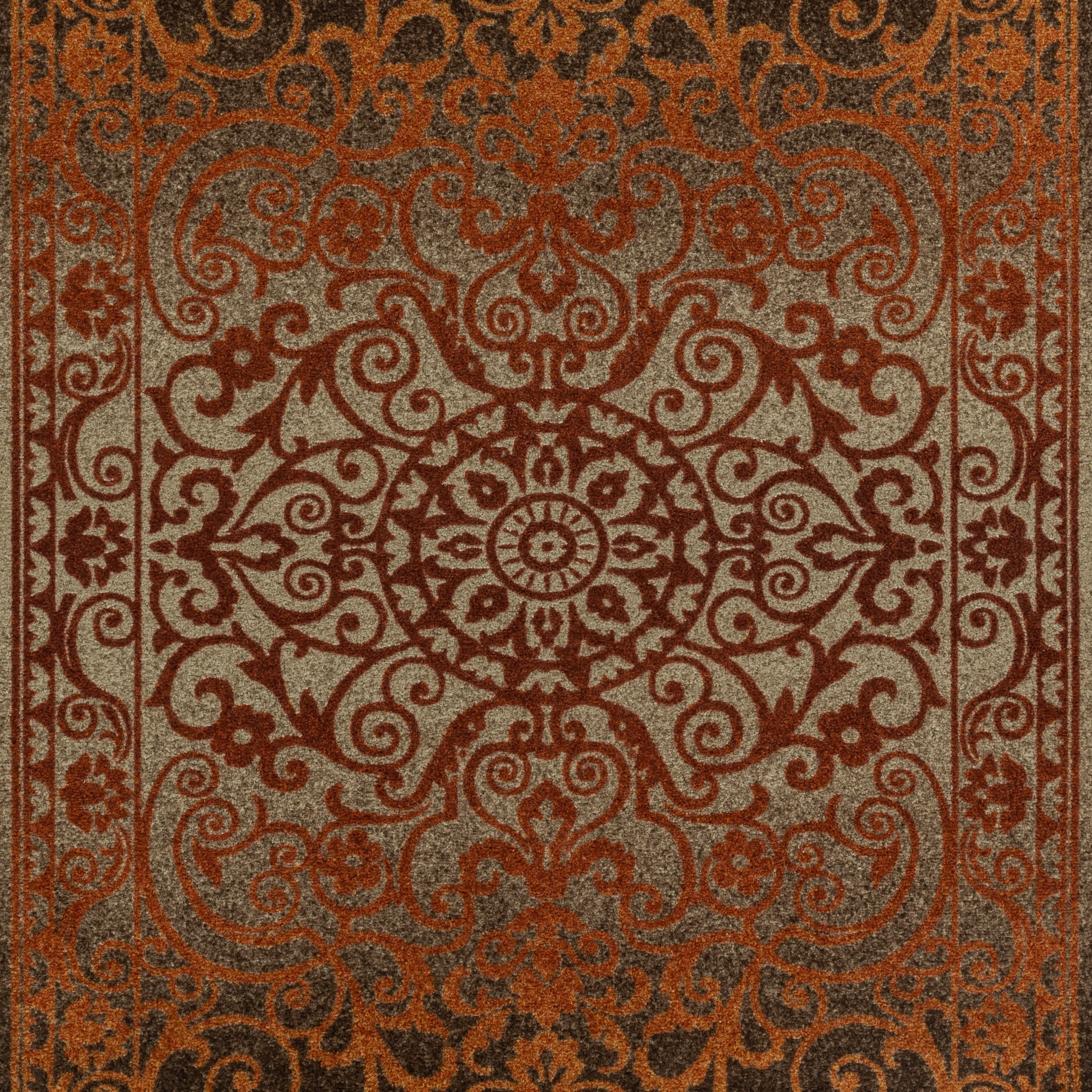 Area Rug Medallion Textured Rust Brown 84x60 Inches