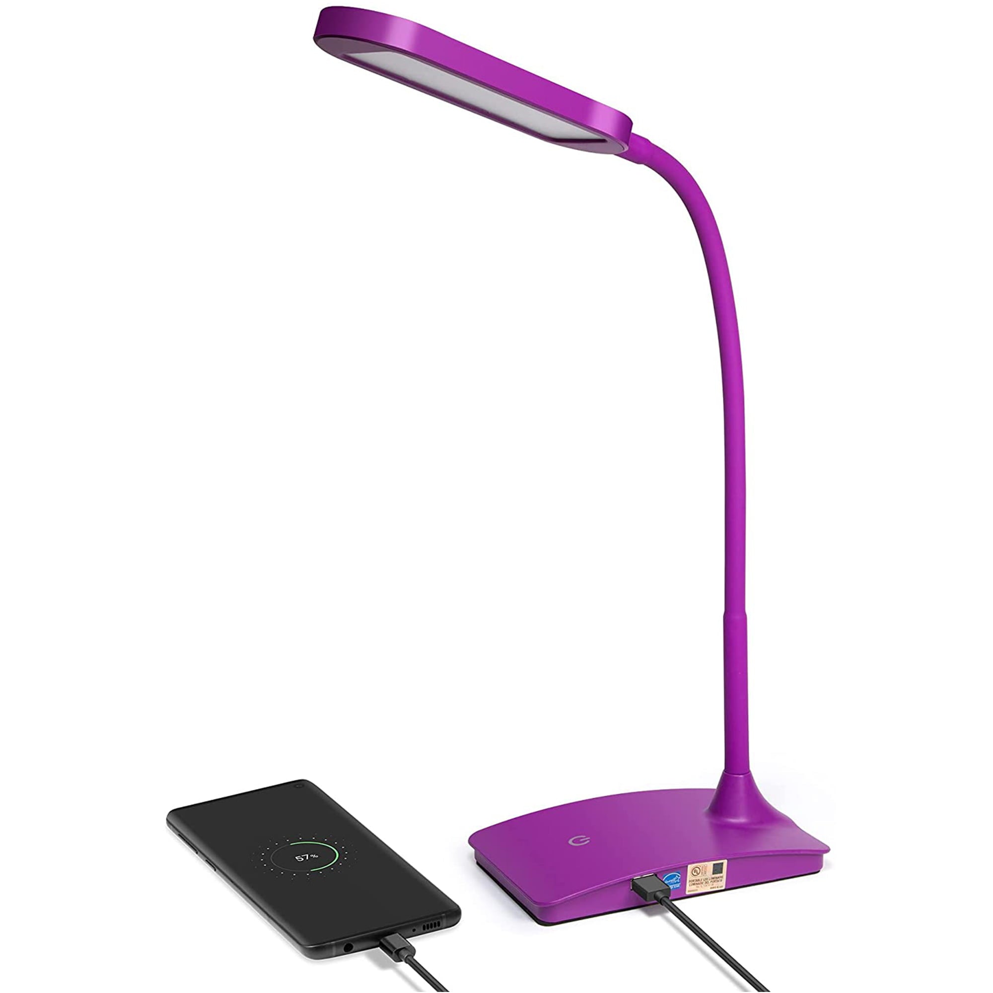 Desk Lamp LED with USB Charging Port in Purple