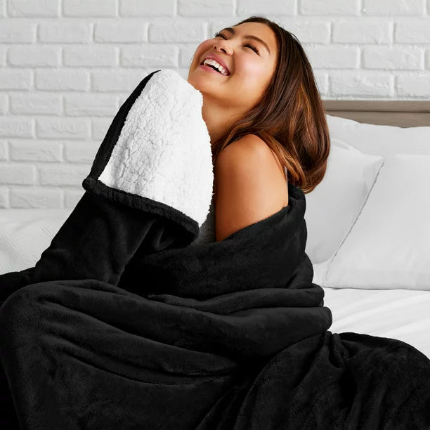 Bare Home Blanket Sherpa Reversible in Black Twin or Twin XL