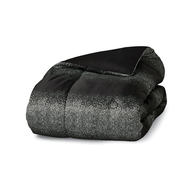 Bed Comforter Metallic Stripe Jacquard Set Black and Silver Queen 7 pieces