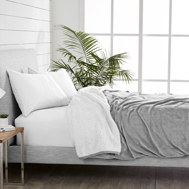 Bare Home Blanket Sherpa Reversible in Light Gray Twin or Twin XL