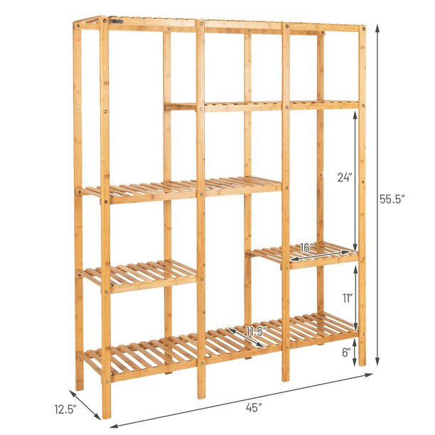 Bamboo Shelf Storage Plant Organizer Rack