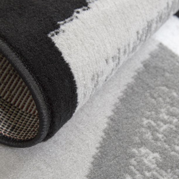 Abstract Border Area Rug Black and Grey 149x110 Inches