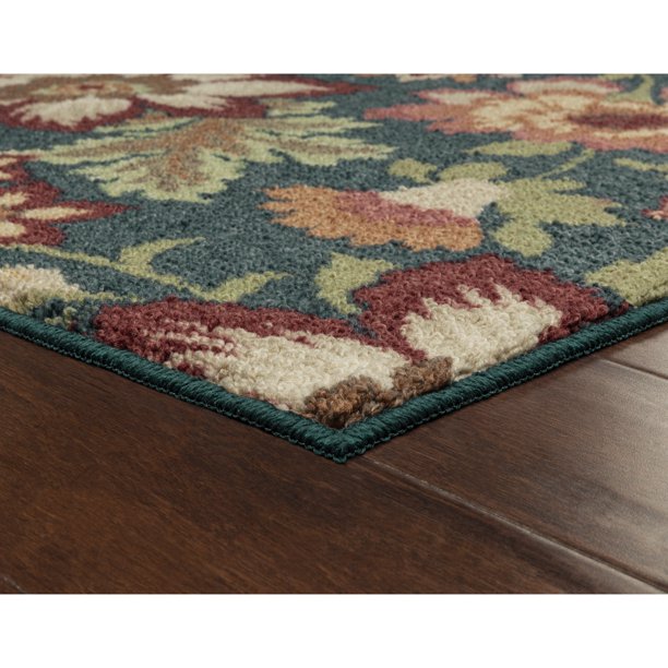 Area Rug in Floral Teal 1ft 8in x2ft 10in
