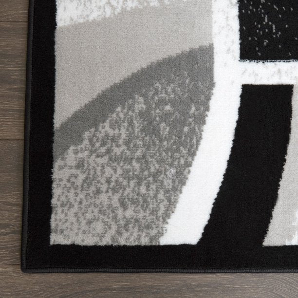 Abstract Border Area Rug Black and Grey 149x110 Inches