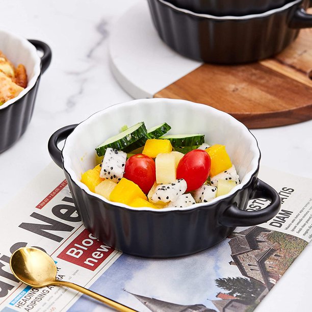 Ceramic Souffle Dishes 10 Oz Oven Safe Set Of 6 in Black