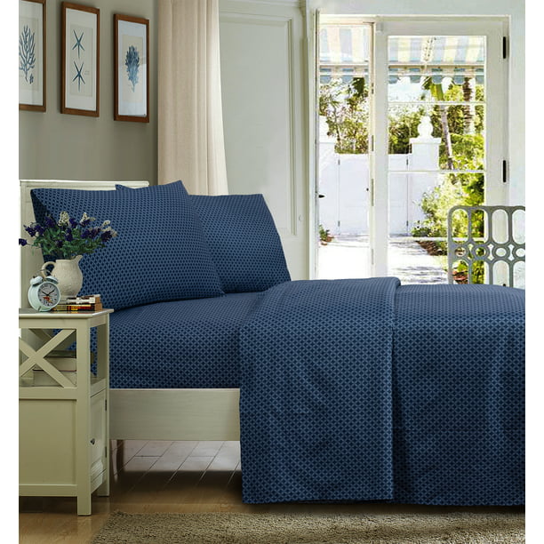 Bed Sheet Set Queen Size 4 Pieces in Navy Geo