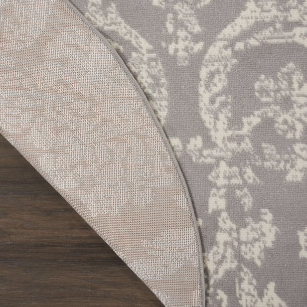 Area Rug Distressed Damask Grey 5ft 3inch