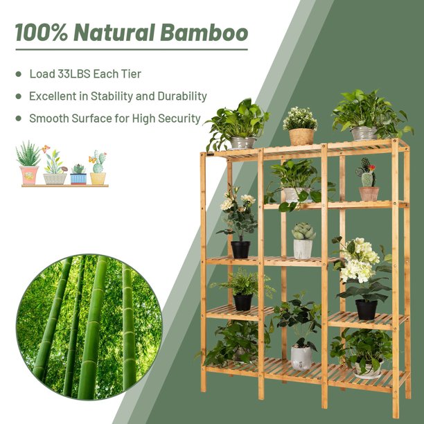 Bamboo Shelf Storage Plant Organizer Rack