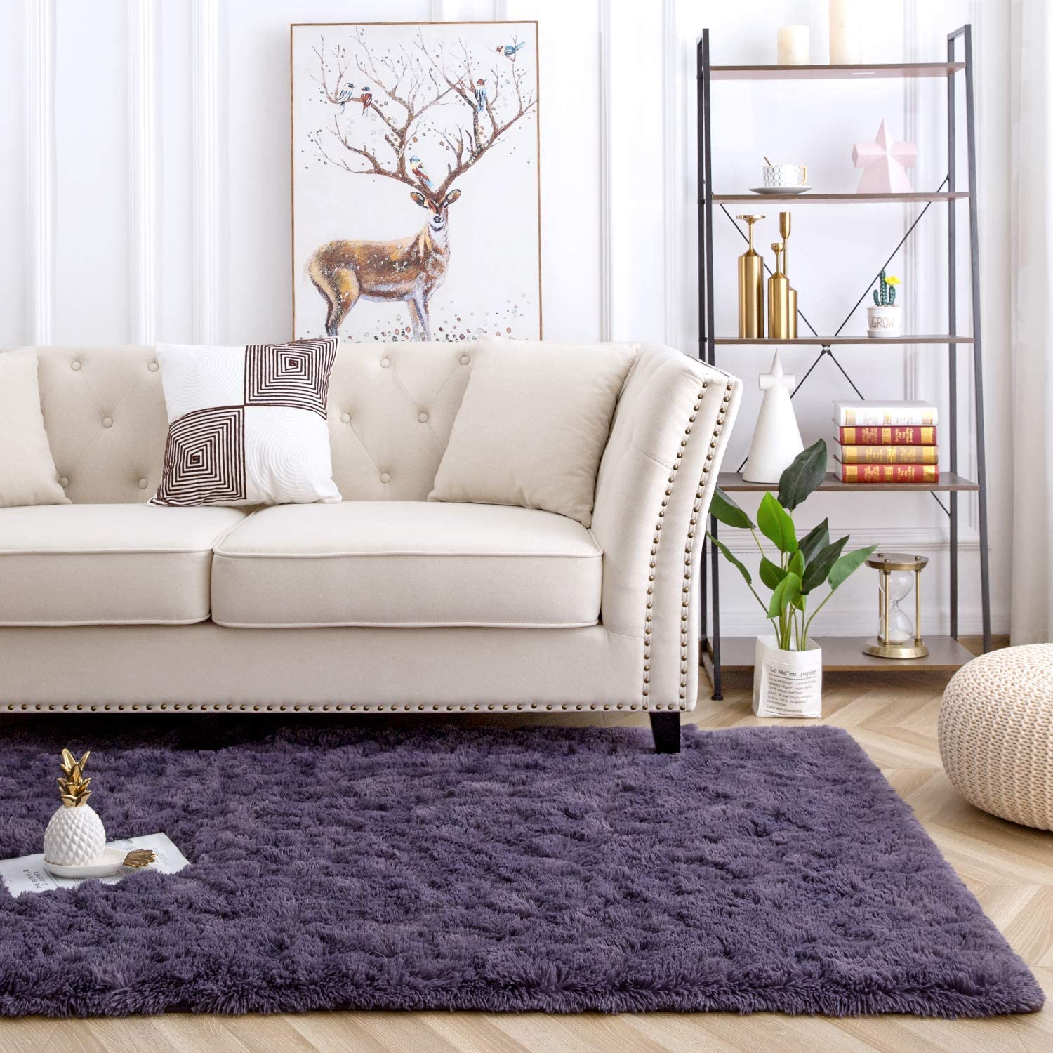 Area Rug Modern Shaggy Rugs for Bedroom 2x3 Feet Gray Purple