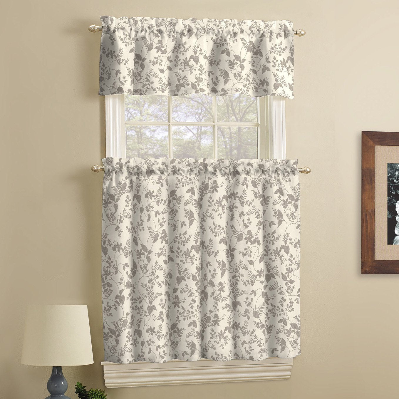 Curtain Tier and Valance Gray56 x 363 Piece Set