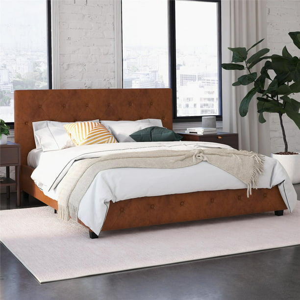 Dakota Upholstered Platform Bed Queen in Camel