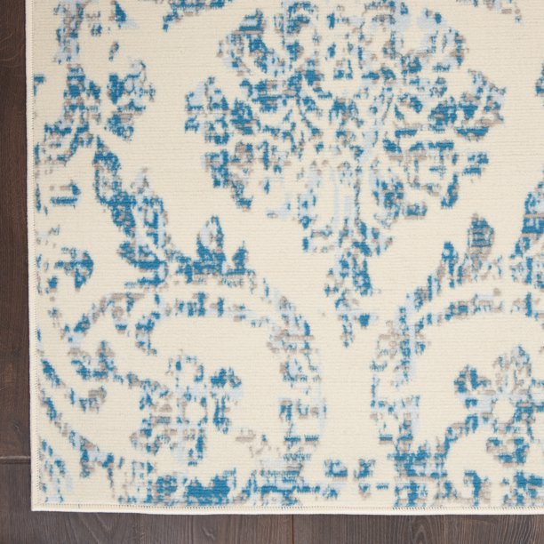 Area Rug Distressed Damask Blue 87x63 Inches