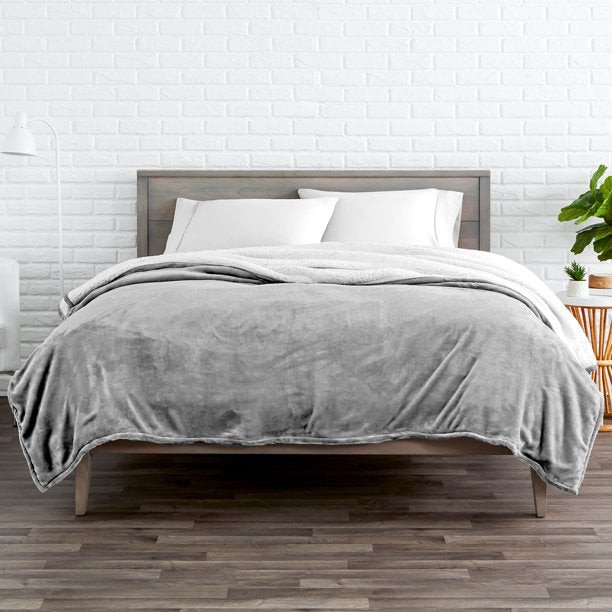 Bare Home Blanket Sherpa Reversible in Light Gray Twin or Twin XL