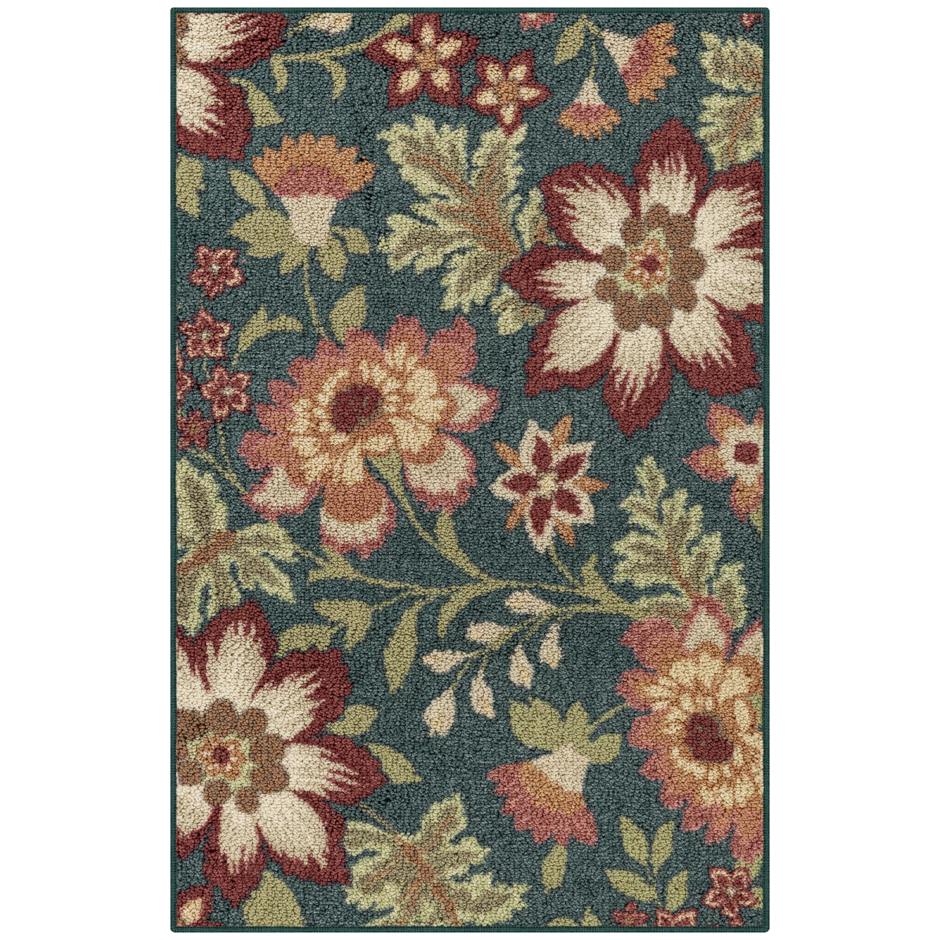 Area Rug in Floral Teal 1ft 8in x2ft 10in
