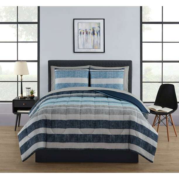 Bed in a Bag Blue Stripe 8 Pieces King Size