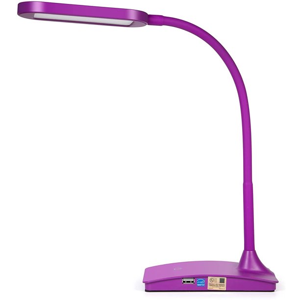 Desk Lamp LED with USB Charging Port in Purple
