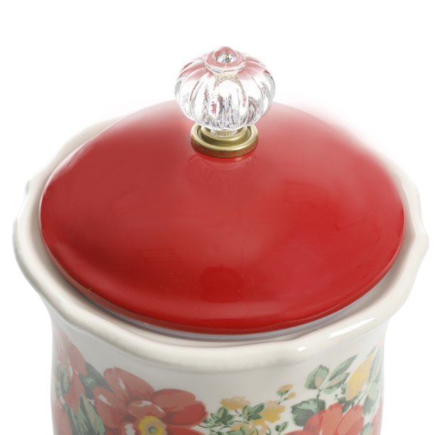 Vintage Floral Canister with Acrylic Knob 10 Inch