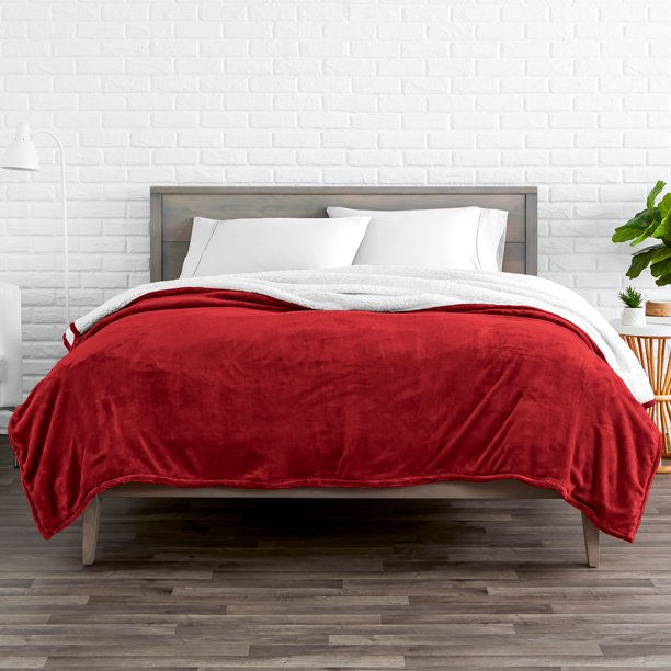 Bare Home Blanket Sherpa Reversible in Red Twin or Twin XL