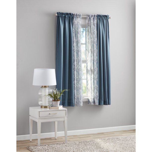 Curtain with Rod Pocket 4 Pieces Set 27.5x 63 Inches in Blue