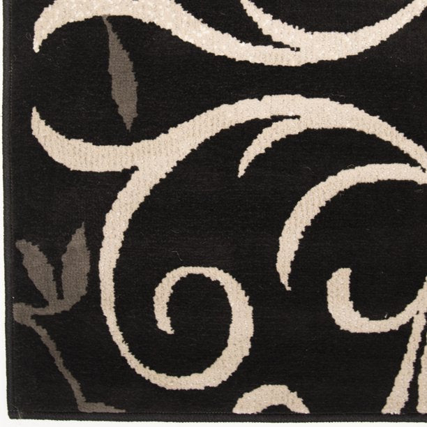 Black Medallion Flowers Loomed Runner Rug 1ft 11in x 9ft 8in