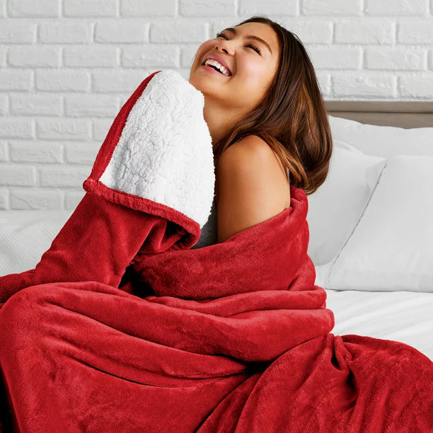 Bare Home Blanket Sherpa Reversible in Red Twin or Twin XL