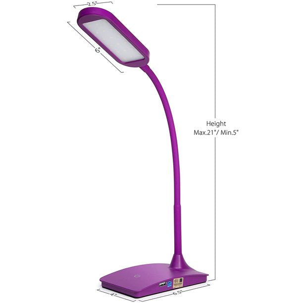 Desk Lamp LED with USB Charging Port in Purple