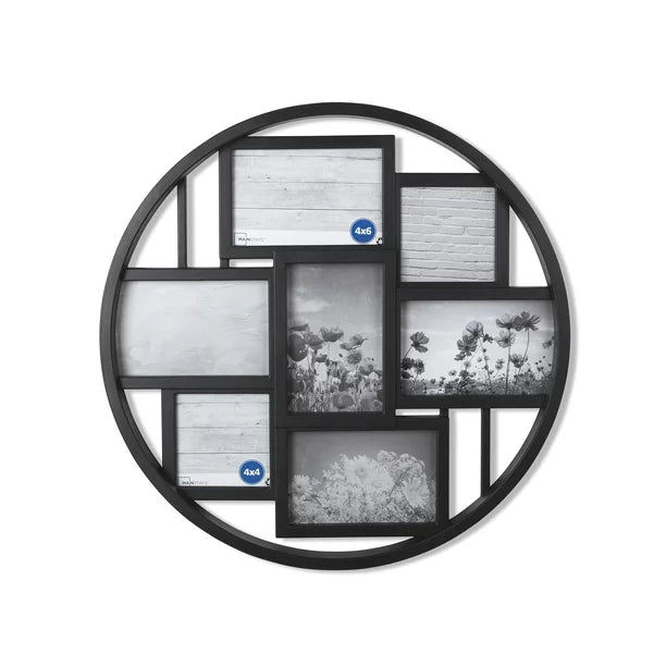 Collage Picture Frame 7 Opening 4x6 and 4x4 Round in Black