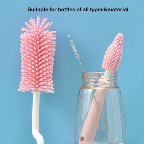 Silicone Baby Bottle Nipple Straw Cleaning Brush 360 Degree Set 3 Pieces