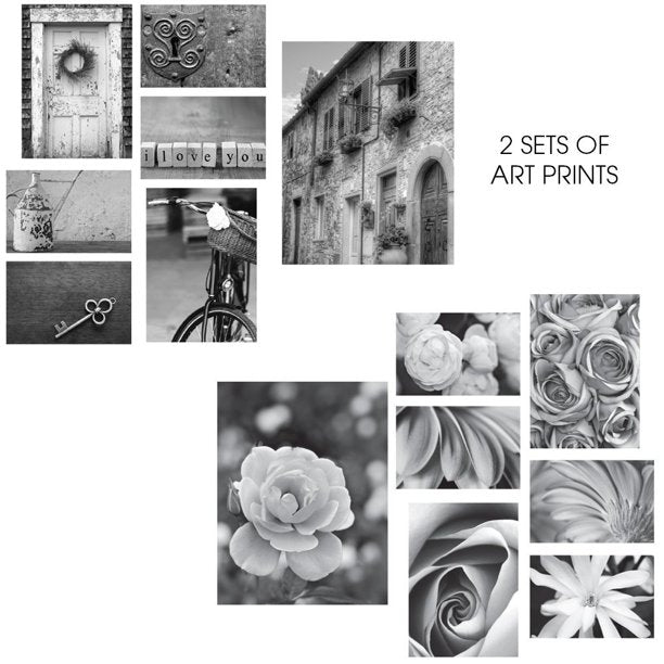 Black Photo Frame Gallery Wall Kit with Decorative Art Prints and Hanging