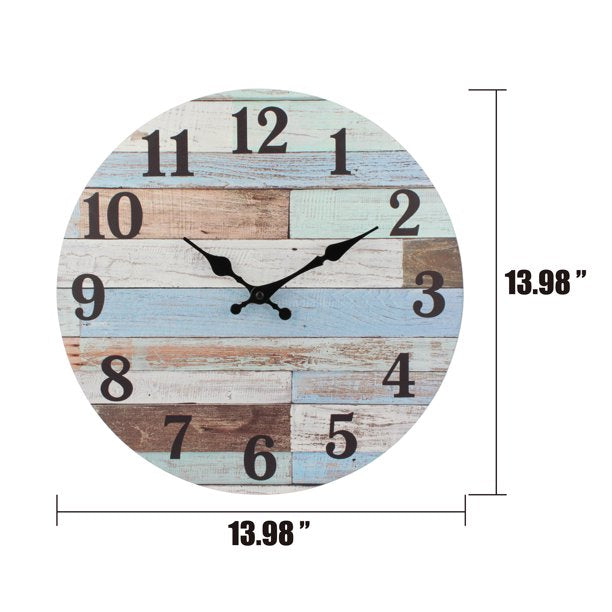 Blue Analog Round Coastal Battery Operated Wall Clock in 14 inches