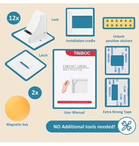 Baby Proofing Magnetic Cabinet Locks 12 Pack