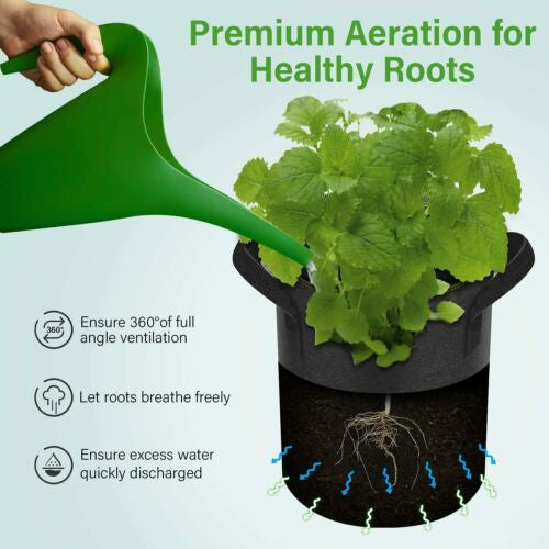 Grow Bags Thickened Nonwoven Fabric Pots Container with Strap 5 Gallon 5 Packs