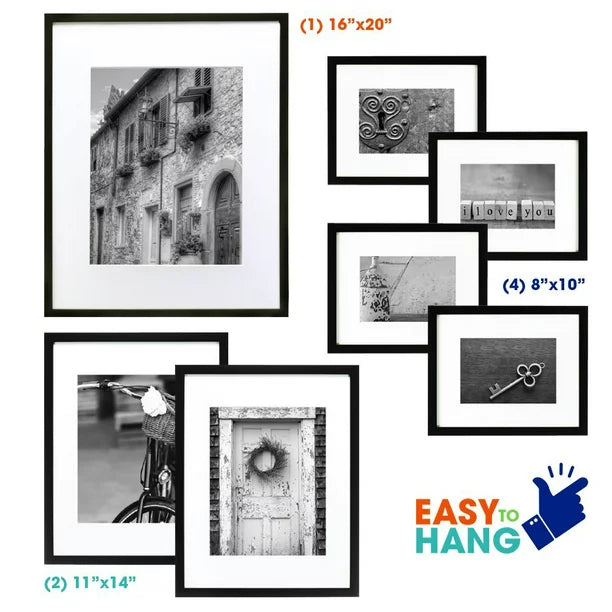 Black Photo Frame Gallery Wall Kit with Decorative Art Prints and Hanging