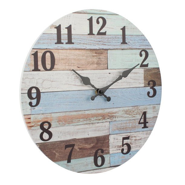 Blue Analog Round Coastal Battery Operated Wall Clock in 14 inches