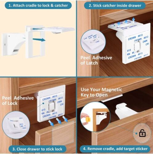 Baby Proofing Magnetic Cabinet Locks 12 Pack