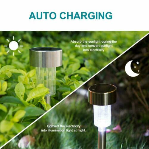 Stainless Steel Outdoor Garden Solar LED Light Yard Path Lamp 10 Pieces