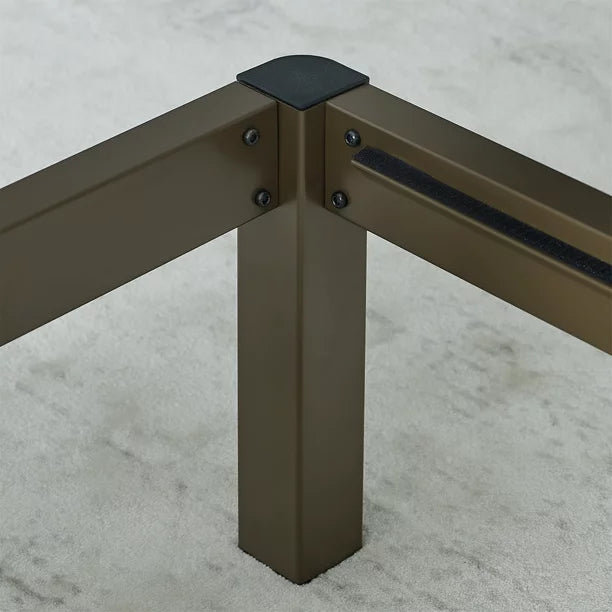 Bed Frame Wood Slat Bronze Metal Platform Queen