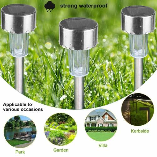 Stainless Steel Outdoor Garden Solar LED Light Yard Path Lamp 10 Pieces