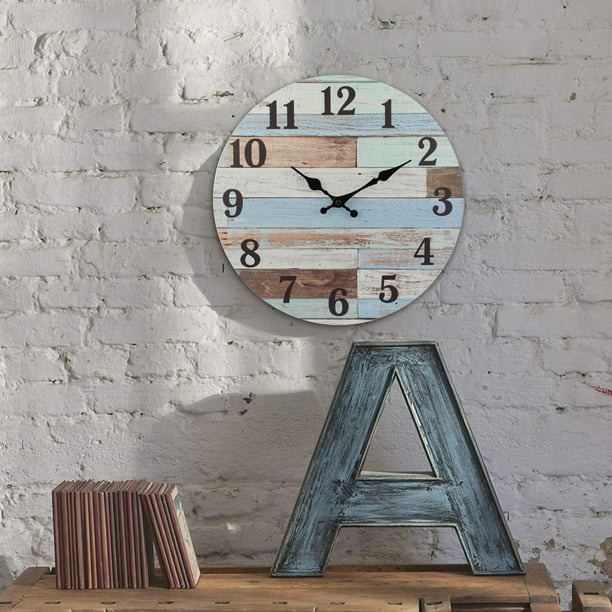 Blue Analog Round Coastal Battery Operated Wall Clock in 14 inches